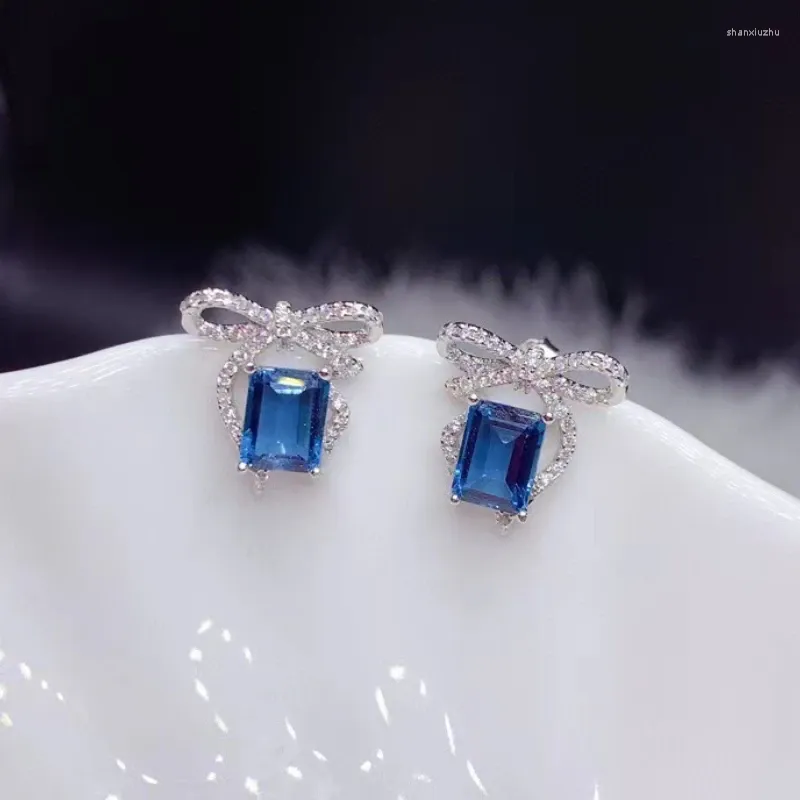 Orecchini per borchie Eleganti topazio blu di Londra per festa totale 2ct 5mm 7mm naturale 925 argento con placcatura dorata