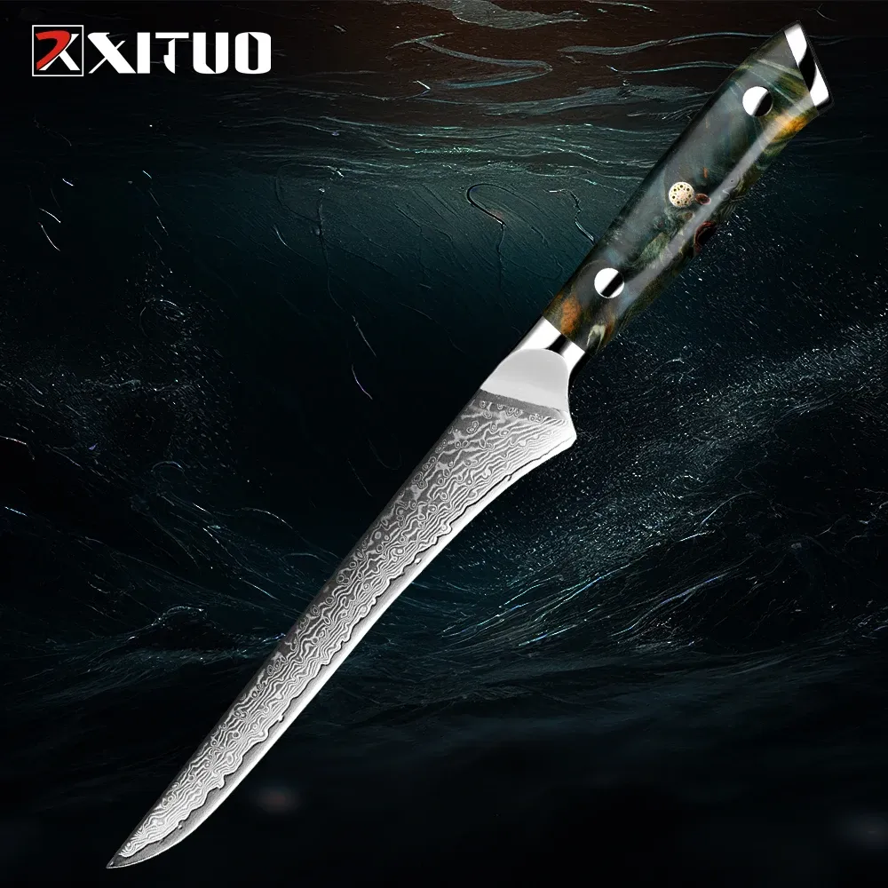 Professional 6Inch Boning Fillet Knife,Damascus Japanese 67 Layer Sharp Flexible Blade Kitchen Chef Knives for Fish Meat Chicken