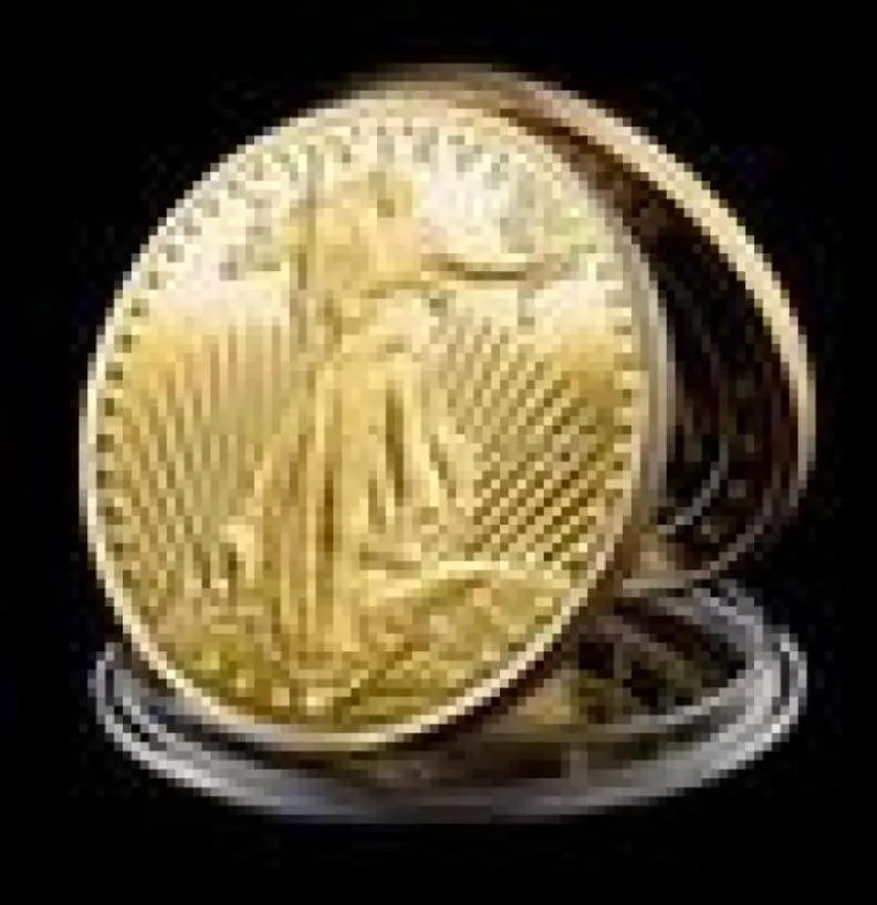20pcs non magnétique 999 Fine Mémorial US Eagle Craft Statut of American Liberty in God Nous faisons confiance à Gold plaqué Souvenir Coin3549581