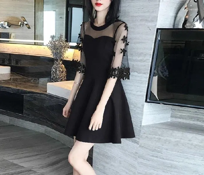 Vestidos casuais Mulher coreana outono primavera de moda vintage preto preto conjuntos de duas peças
