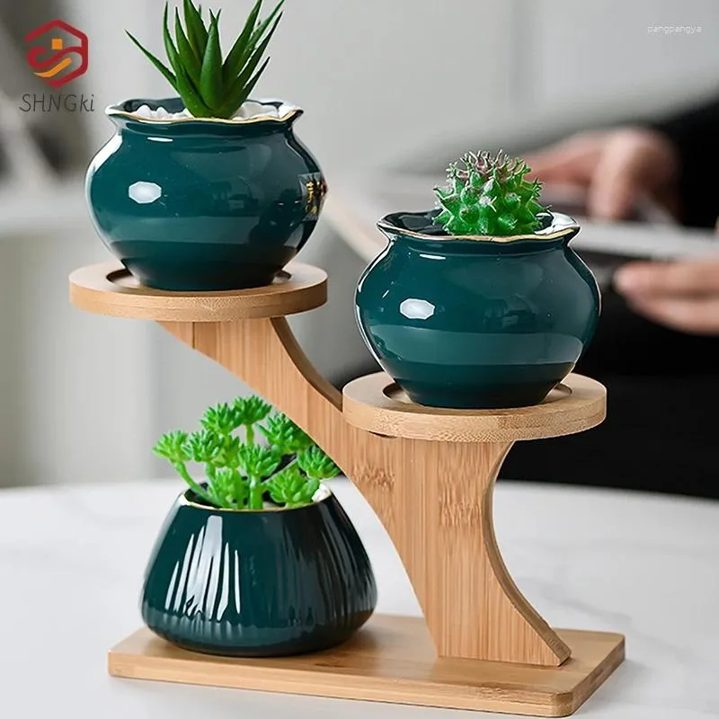 Magazyn kuchenny 1pc bambus taca 3-warstwowe rośliny Kwiatpot Stand Home Decoration Decoring Sukulenty Bonsai Organizer