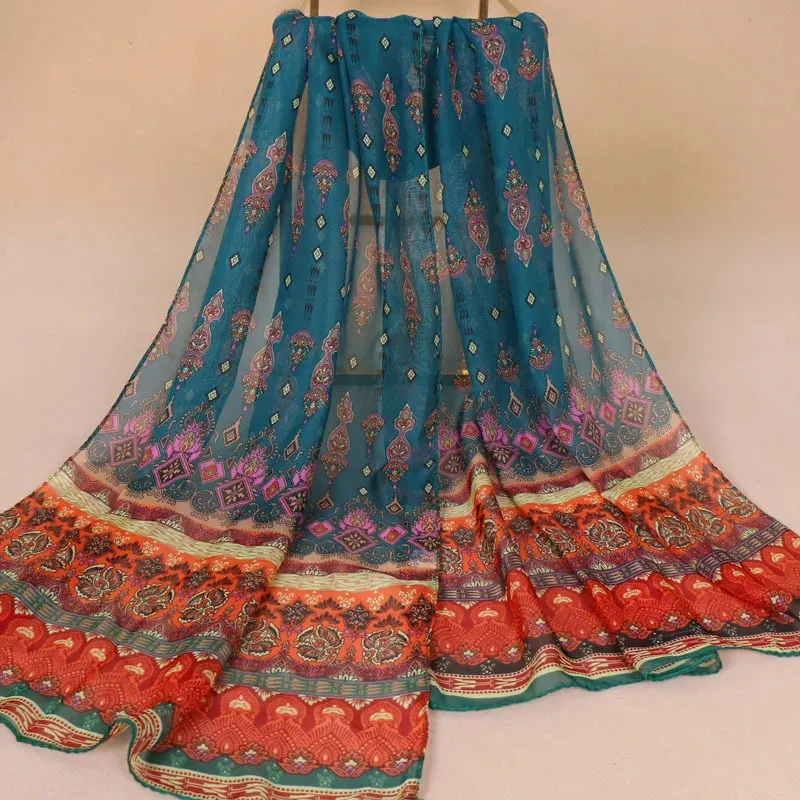 Lenço de chiffon étnico para mulheres impressão de verão fino protetora solar lenços de xale macio stoudd viscose outono fêmea shawls 240428