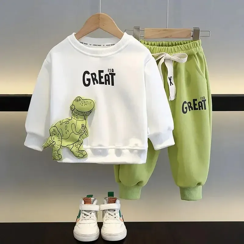 Automne Children Girls Boys Clothes sets Kids Cartoon Dinosaur Sweater Pullover Top Pant 2 pièces