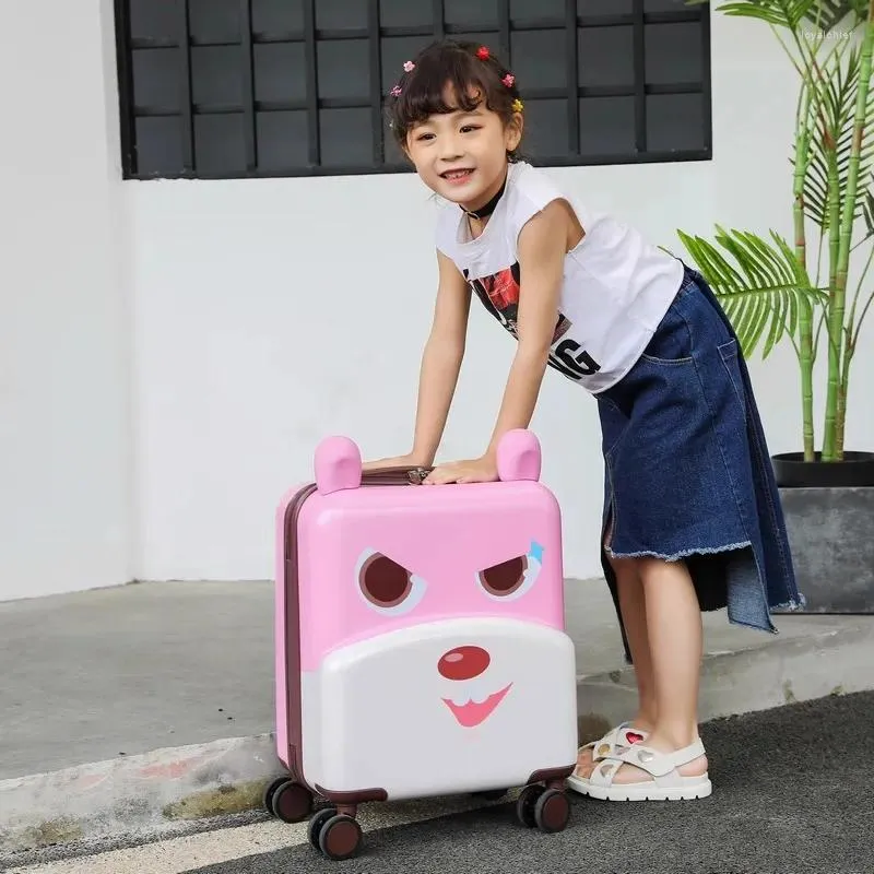 Suitcases 18 Inch Children's Trolley Suitcase Cute Cartoon ABS PC Kids Luggage Three-speed Adjustment Silent Spinner