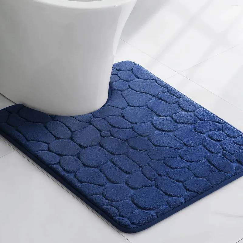 Banyo paspasları 1 adet saf renk yumuşak çakıl taş desen banyo tuvalet u şeklindeki emici kaymaz zemin paspası için uygun