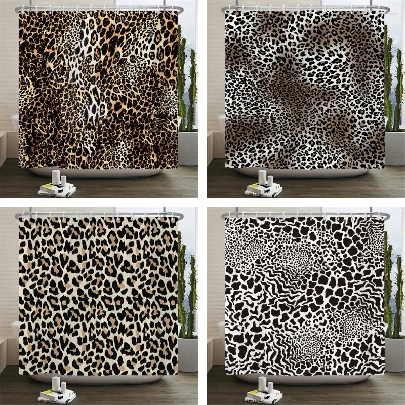 Rideaux de douche colorés sexy leopard rideau à imprimé imperméable en polyester de salle de bain boho décor de salle de bain avec crochets