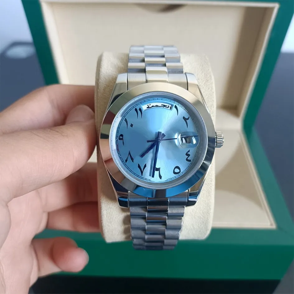 SETTIMANA MENS ORGHIO ARAB BLU ARAB BLE 40MM Diascenza automatica 904L ACCIAIO IN ACCIAIO AUSCITA AUTORSA AUTOSTRO SPECCHI