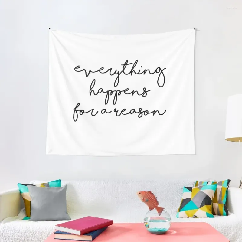 Tapestries Everything Happens For A Reason - Inspirational Quotes Tapestry Aesthetic Room Decoration Wall Mural