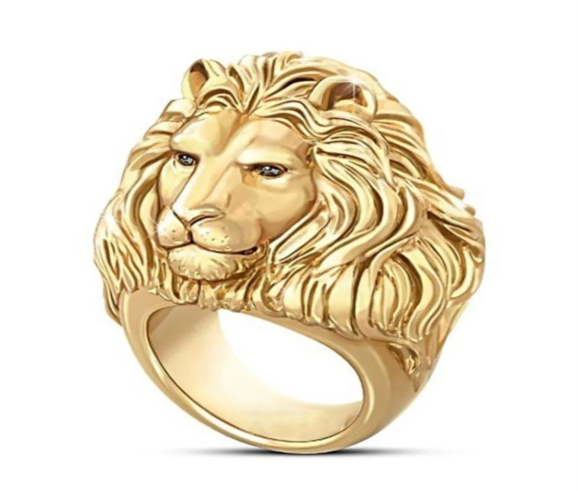Juneain Brand plaqué Gold Lion Head Men Ring King of Forest Punk Animal Male039s Bijoux Fashion and Rock Style Gift Ring26158807554