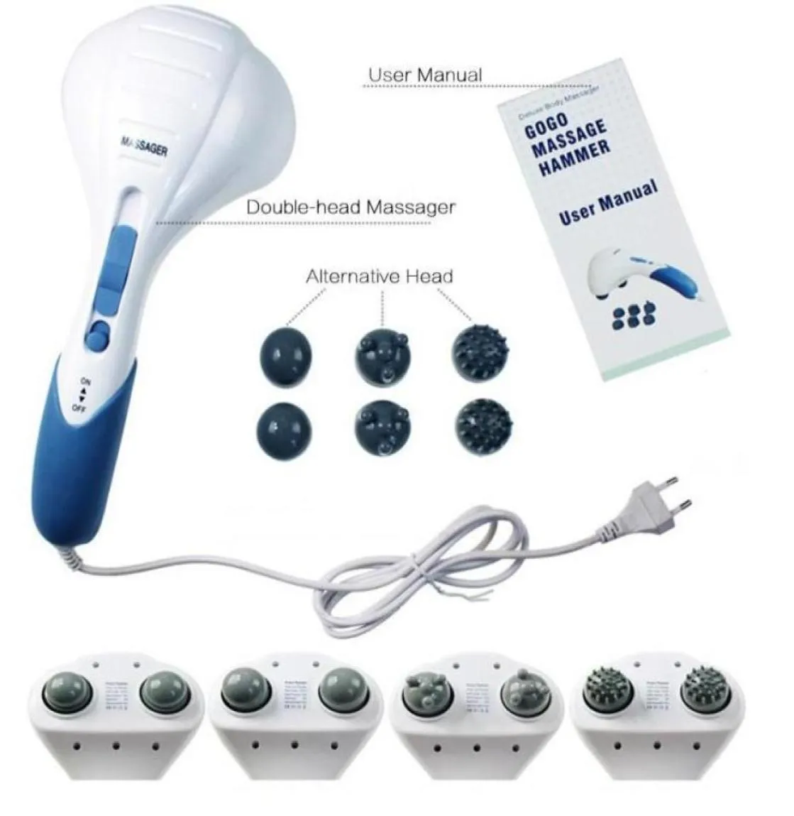 1Pcs Electric Double Head Massager Body Head Neck Shoulder Back Leg Foot Handheld Hammer Massage Adjustable Super Quiet RP28731415