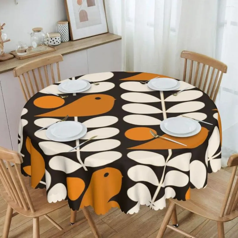 Bordduk Rund Multistem Birds Black White Orange Oiltproof Tracloth 60 Inches Cover For Kitchen Dinning