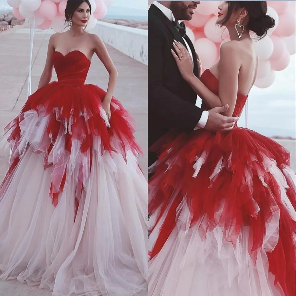 Dit mhamad robes de mariée robes nuptiales plies de plage couleurs mixtes rouges rouges a-ligne boho middle east dubai sweet-heart 189l