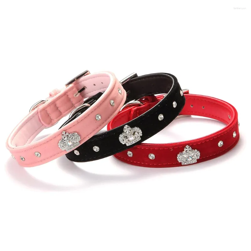 Colliers de chien Velvet Small Collar Bling Diamond avec décoration de la couronne en strass pour chiens moyens de chiens moyens