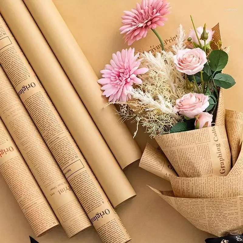 Present Wrap 5 Sheets Vintage Spaper Kraft Floral Wrapping Paper för gåvor Hantverk Moving Bouquet Supplies Weddings All Occas