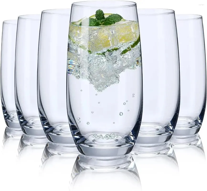 Wine Glasses (Pack Of 6) Clear Drinking Set Crystal Tall Mugs For Juice/Drinks/Cocktails/Coffee - 15 Oz