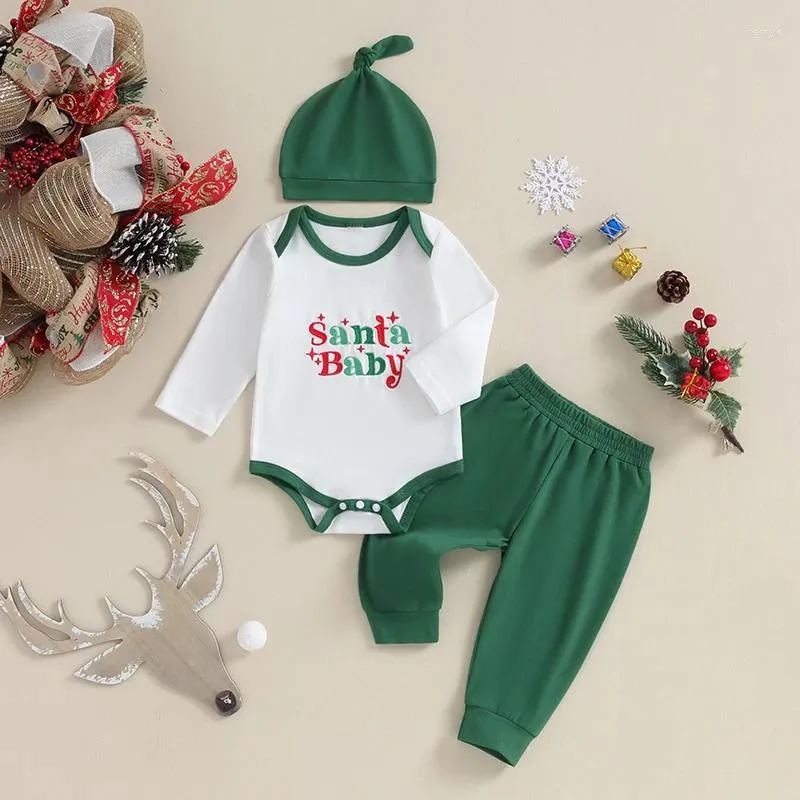 Zestawy odzieży Urodzona dziewczynka chłopiec bożonarodzeniowy strój świąteczny długie rękawie liter romper solidny spodnie hat 3pcs Xmas Set