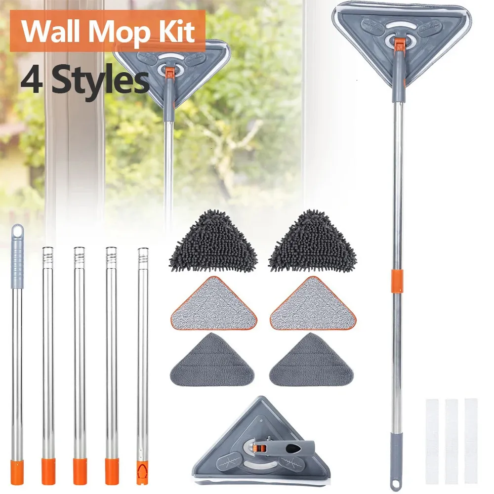 Extension Triangle Nettoyage Kit Mop 360 ° Rotation de murs ajusté Clean pour les plafonds Plain de fenêtre Plains d'origine 240422