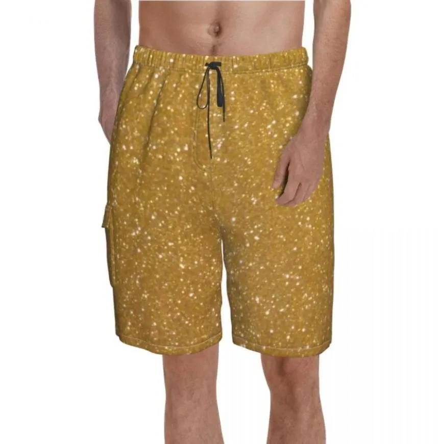 Men039S Shorts Faux Gold Metallic Board Glitter Metal Print glittigt söta korta byxor Män anpassade överdimensionerade badstammar gåva Ideam2577173