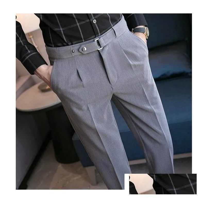 Pantalones para hombres 9 parte para hombres plisado de moda coreana tobillo