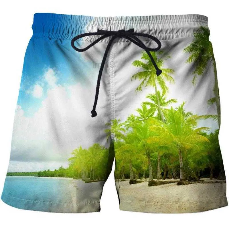 Shorts masculinos shorts cenários da natureza marinha 3D Men de banho de calça de calça de calma de banho de calma de banho de calma de praia de calma de praia