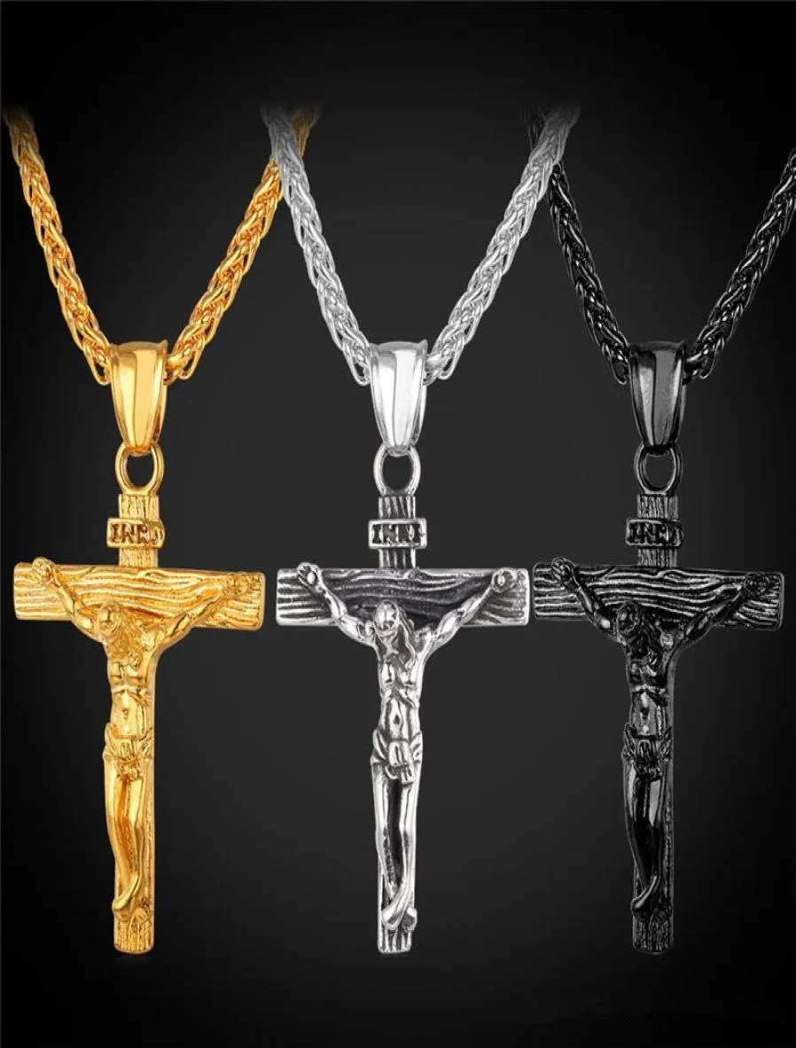 十字架クロスペンダントネックレスブレスレットゴールドブラックガンメッキステンレススチールファッション宗教宝石女性男性信仰ネック