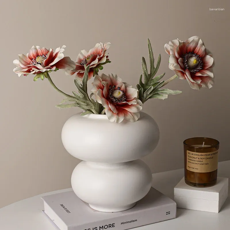 Vases Creative Donut Shaped Vase Hydroponic White Ceramic Home Decor