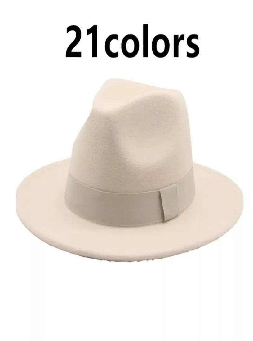 Fedora Hat Women Ribbon Cintura a fascia larga brim classica beige bianca in felpa affascinante britannico elegante inverno wo039s 2106082494337