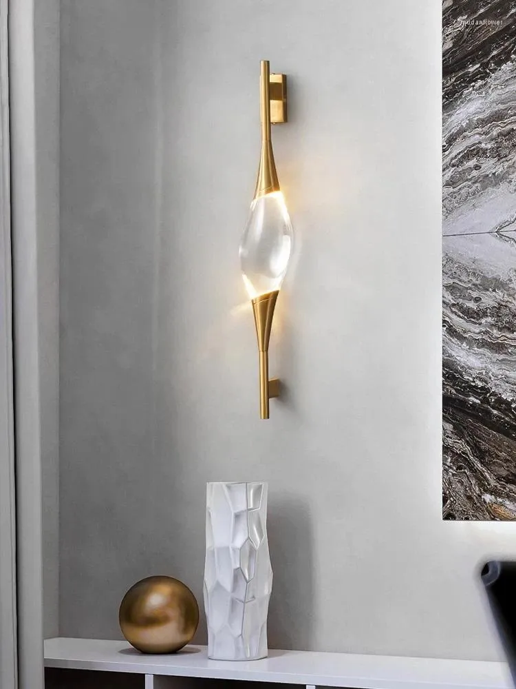 Lampa ścienna cała miedziana kryształowy kreatywny nocny post nowoczesny salon telewizja korytarz tła