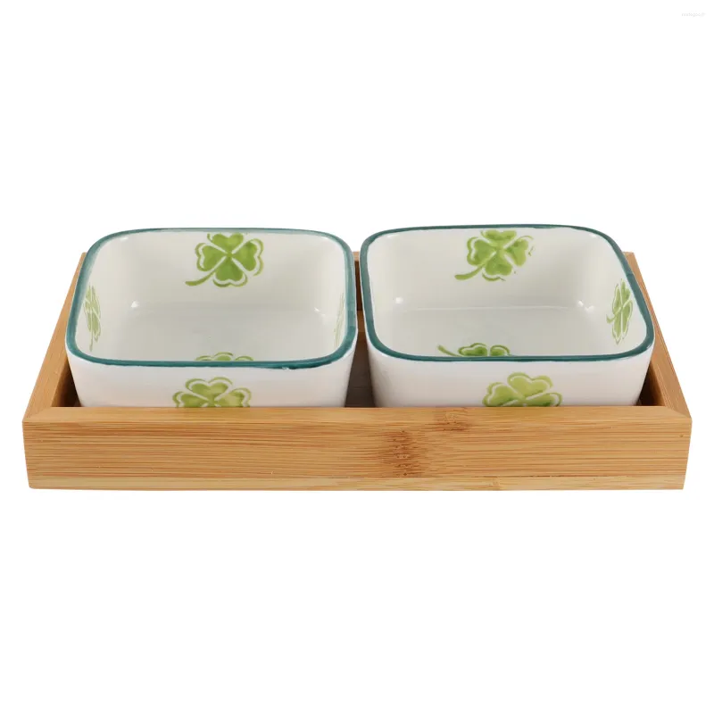 Dinnerware Define placas de frutas japonesas Bandejas multiuso placas de nozes cerâmica com suporte de madeira Plats Snack Serving Jóias Divididas