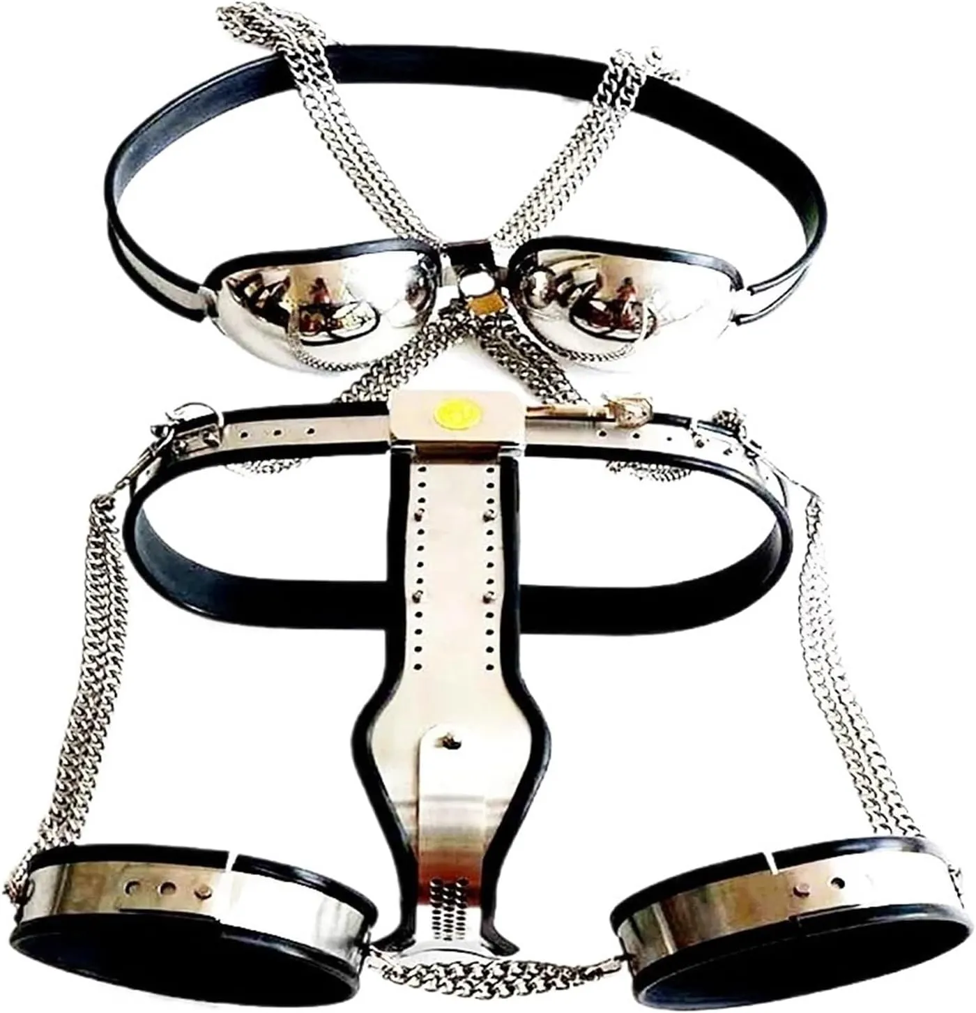 3 In1 Female Chastity Belt Device BDSM Bondage rostfritt stål Silikon Underkläder Vuxna Erotiska leksaker Sex (färg: Svart, storlek: 60-90 cm)