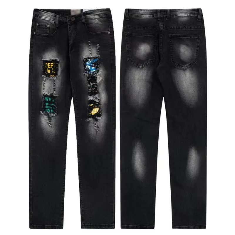 GALLER MENS JEANS Designer American Splash Ink Ink Graffiti Micro Horn Splicing Holes décontractées jeans lâches de haute qualité et femmes Pantalon long de la taille moyenne