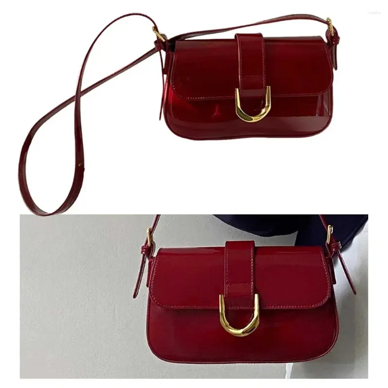 Shoulder Bags Women Flap Satchel Bag Fashion Top Handle Strap Adjustable Patent Leather Vintage Tote Handbag Daily Dating