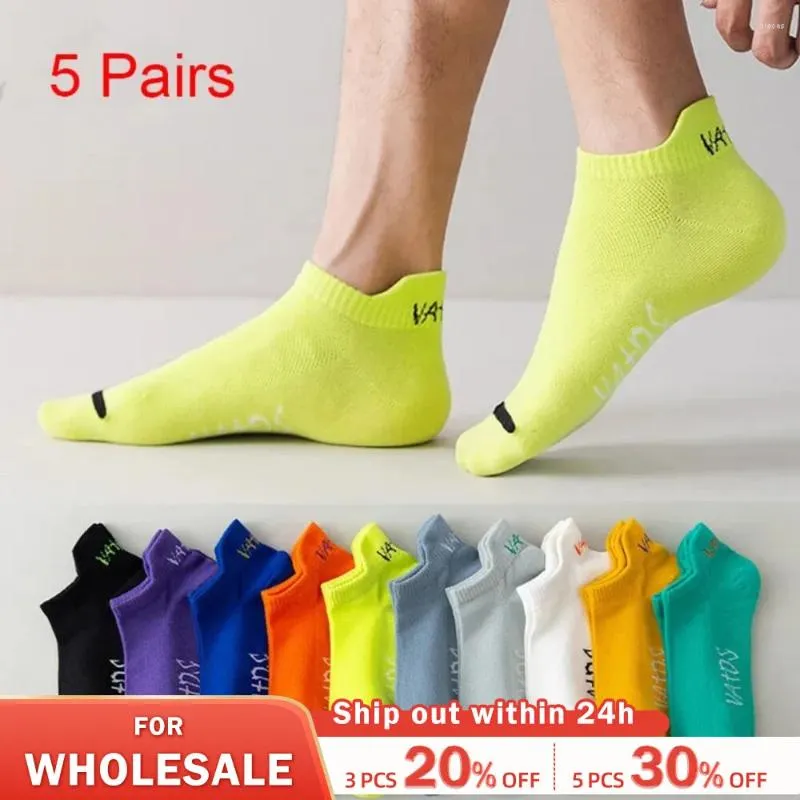 Herrensocken 5 Paare helle Farb -Knöchel Keine Show Männer atmungsaktiven Straßenmodetsport Deodorant Invisible Travel Running Running