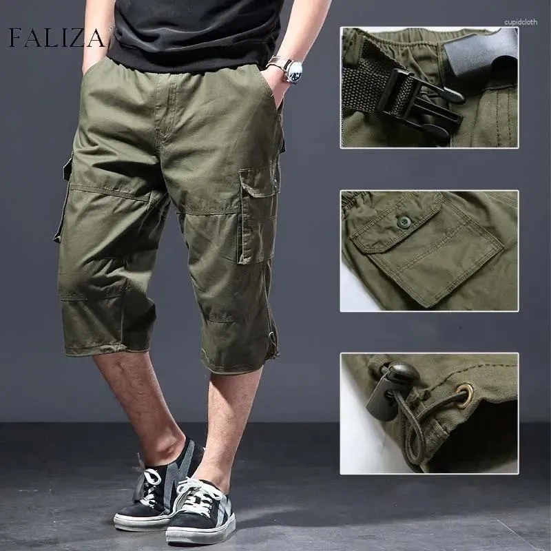 Pantalon masculin Faliza plusieurs poches pour hommes cargaison de cargaison veau-longueur tactique lâche occasionnelle d'été extérieur de chasse de travail de travail pantalon