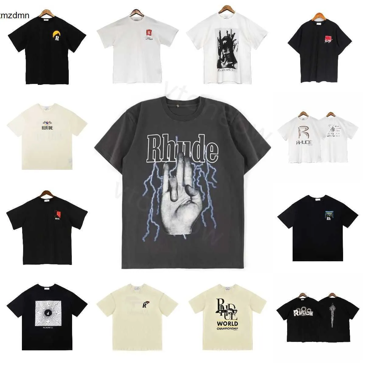 Rhude TShirt Designer Mens T Shirts Tide Printed tee men women Round Neck short sleeve tshirt Casual Loose Fashion High Street hip hop