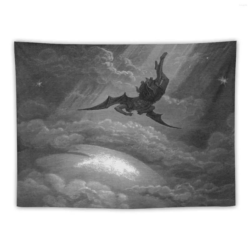 Les tapisseries Paradise Lost - Lucifer Cast From Heaven Tapestry on the Wall Squingings Decoration for Bedroom Outdoor