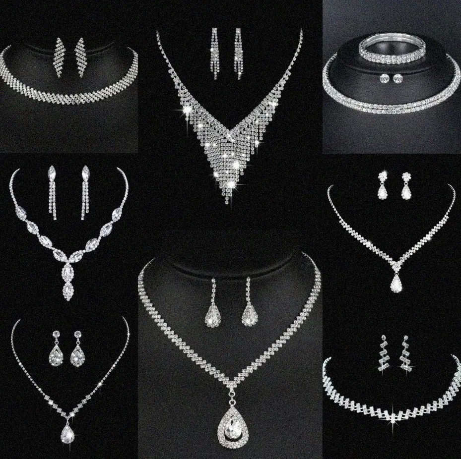 Cenne laboratoryjne zestaw biżuterii Diamentowe Sterling Srebrny Naszyjnik dla kobiet Bridal zaręczynowy Prezent 66RC#