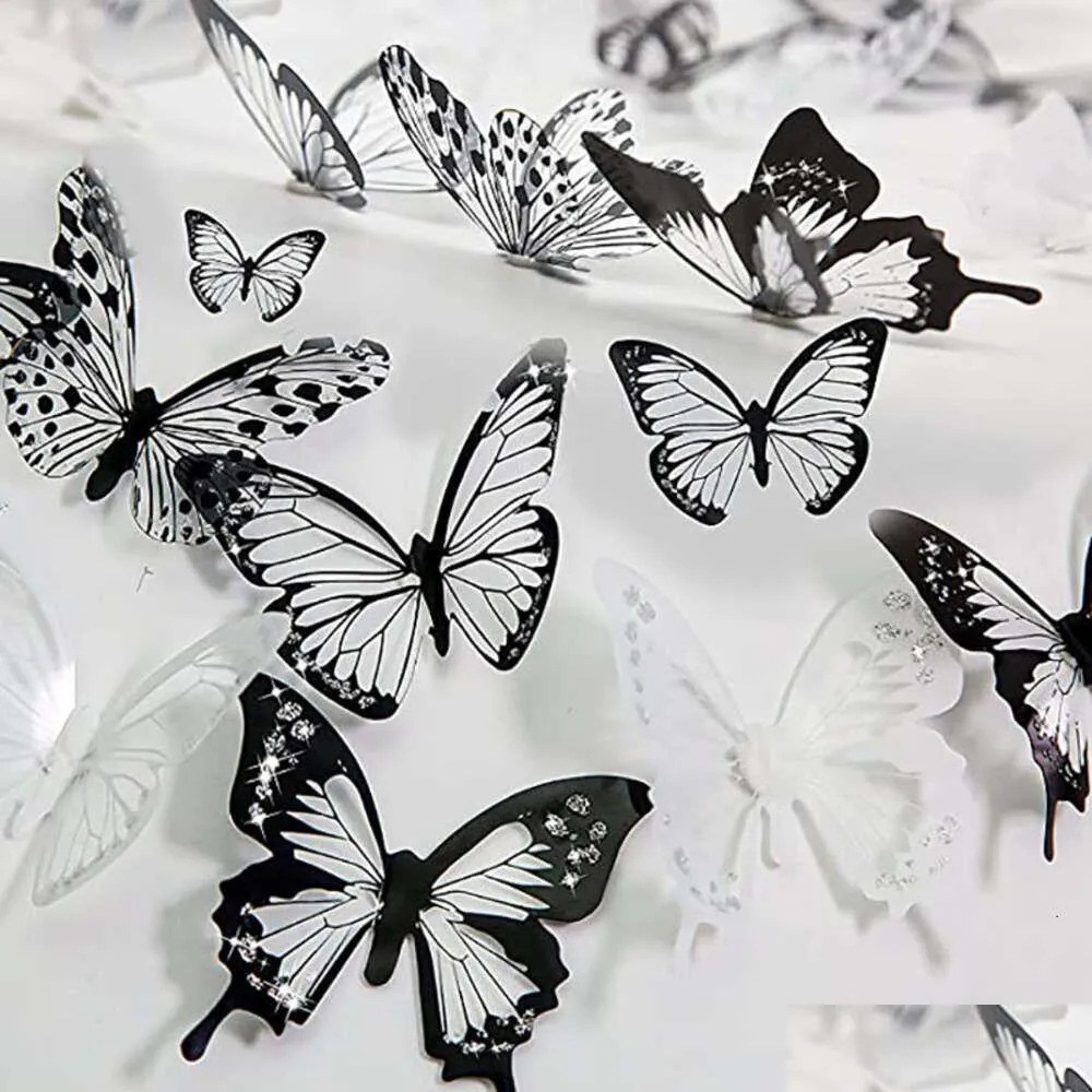 Wall Stickers 36 Pcs 3D Colorf Crystal Butterfly With Adhesive Art Decal Satin Paper Butterflies Baby Kids Bedroom Home Decor Drop D Dhtx9
