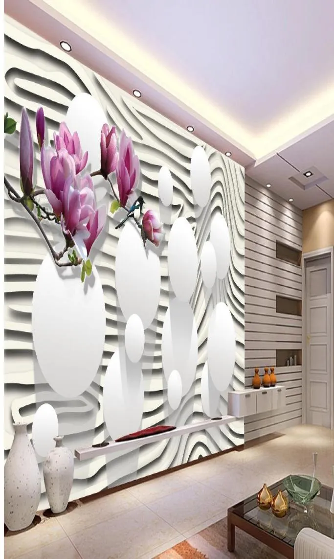 Purple Magnolia Flower Striped TV 3D Wall Mural Wallpaper 3D Wall Paper per l'ambito TV3429898