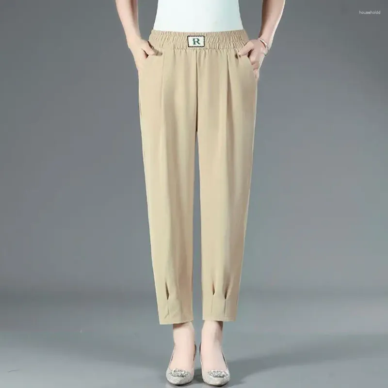 Pantaloni da donna Donne ha harem elegante in vita alta con tasche laterali comode di colore solido lungo per l'estate casual