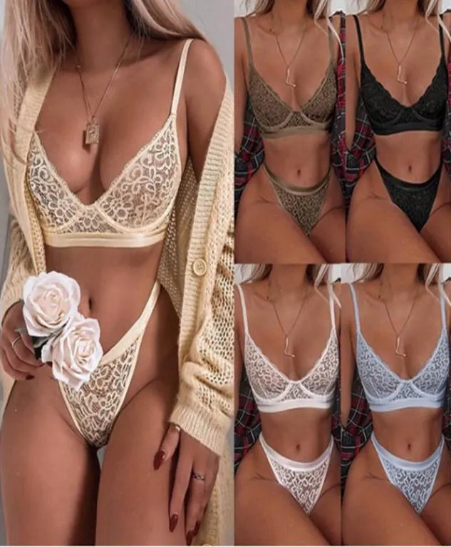 Femmes sexy lingerie en dentelle de soutien-gorge gsstring sets mesdames combinaisons sexy sous-vêtements voir à travers les vêtements de nuit