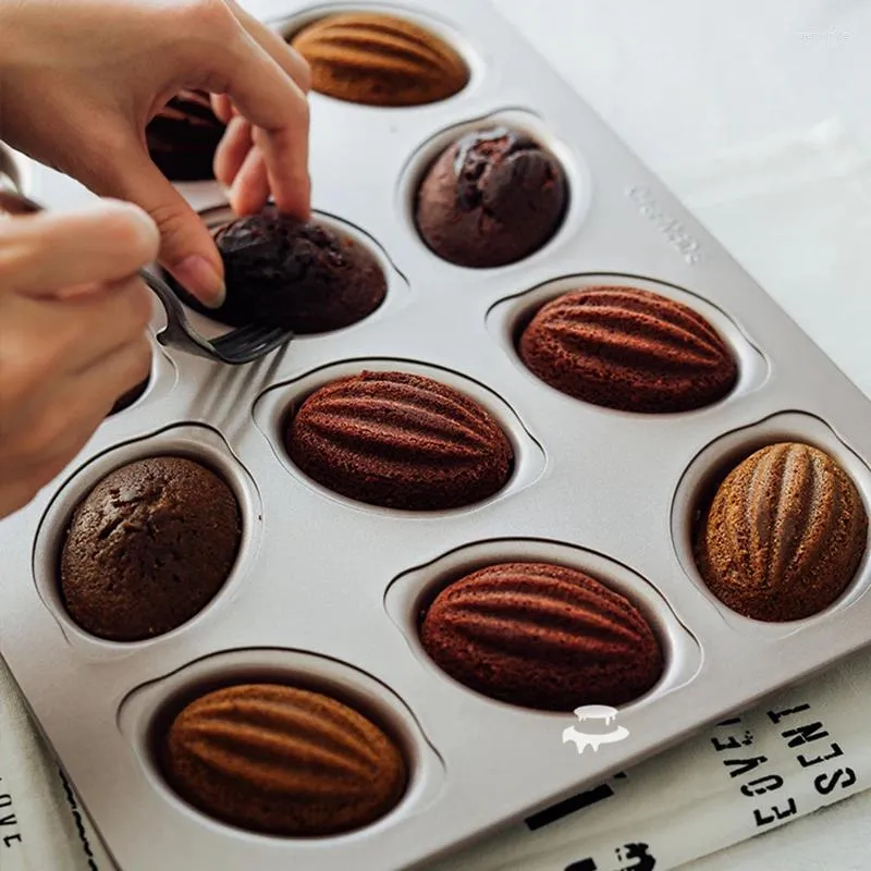 Bakning formar 12 kavitet tung stål kaka mögel madeleine panna oliver formade bricka kök baksida nonstick verktyg