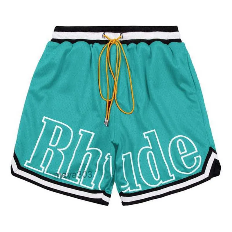 Designer Shorts Rhude Mens Capsule Summer Beach Pants Mesh Material andas Svett Löst fitness basket Kort storlek M-3XL DZUS