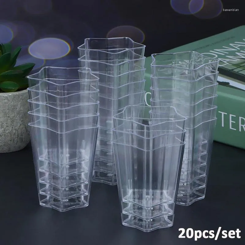 Tasses jetables Paies 20pcs Mousse Cake Dessert Clear Plastic Drink Wine Tasse pour les fournitures de pentagramme de fête de mariage