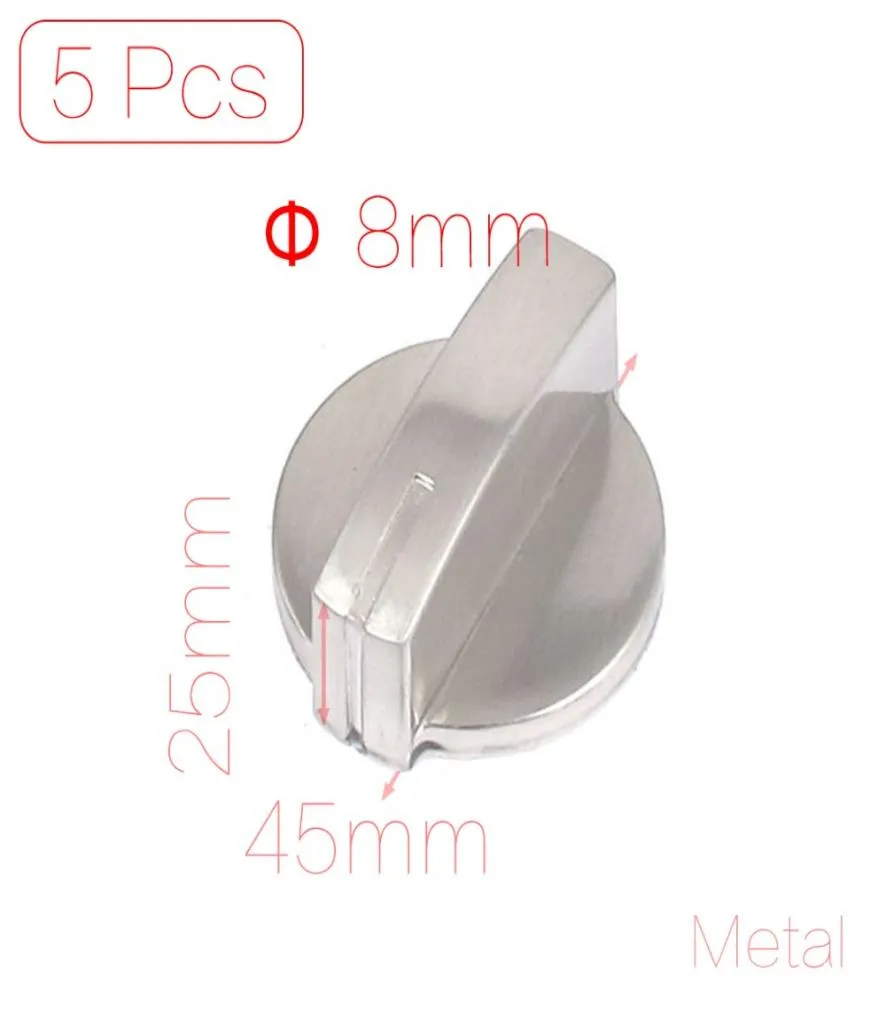 Whole5 PCSlot 8mm Hole Inner Diameter Metal Gas Pise Oven Cooktop Range Burner Rotary Knob Handle Silver Tone8653524