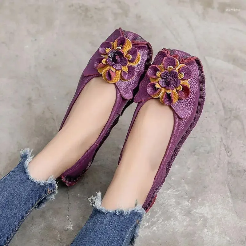 Casual schoenen 2024 Dames Noble Purple Mocassins Geunineleer Vintage Flats Vrouw Deisgner Flat voor vrouwen naaien Oxford Sneaker