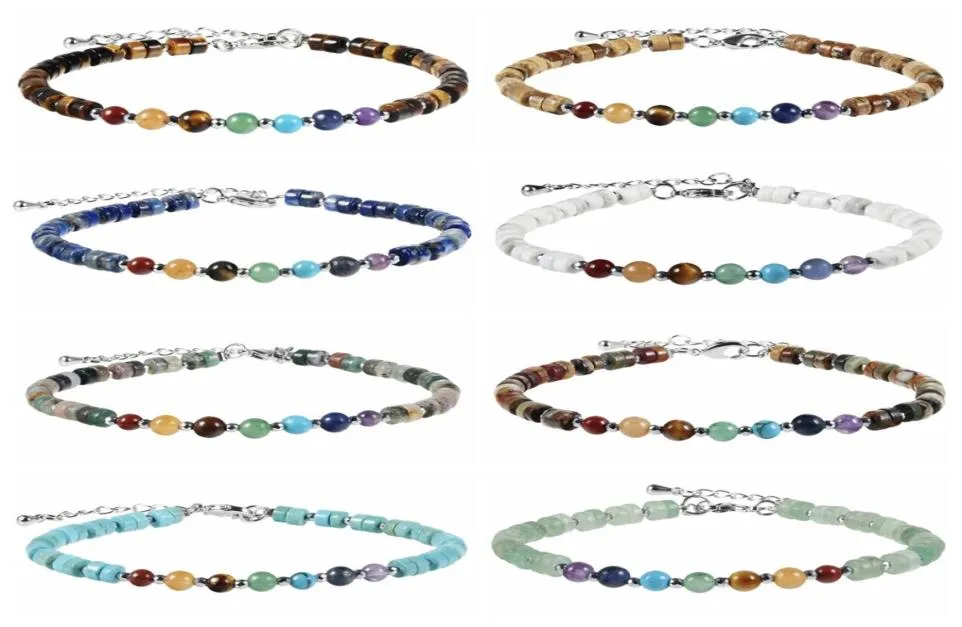 Mode einstellbare handgefertigte Silberkette Armband Böhmen mehrfarbiger Kristall 7 Chakra -Perlenarmband für Frauen7142356