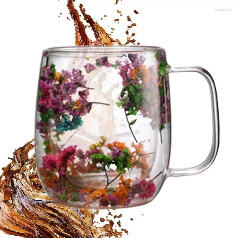Mugs Dried Flowers Cups Tea Cup Coffee Creative Double Wall Glass Flower Filler For