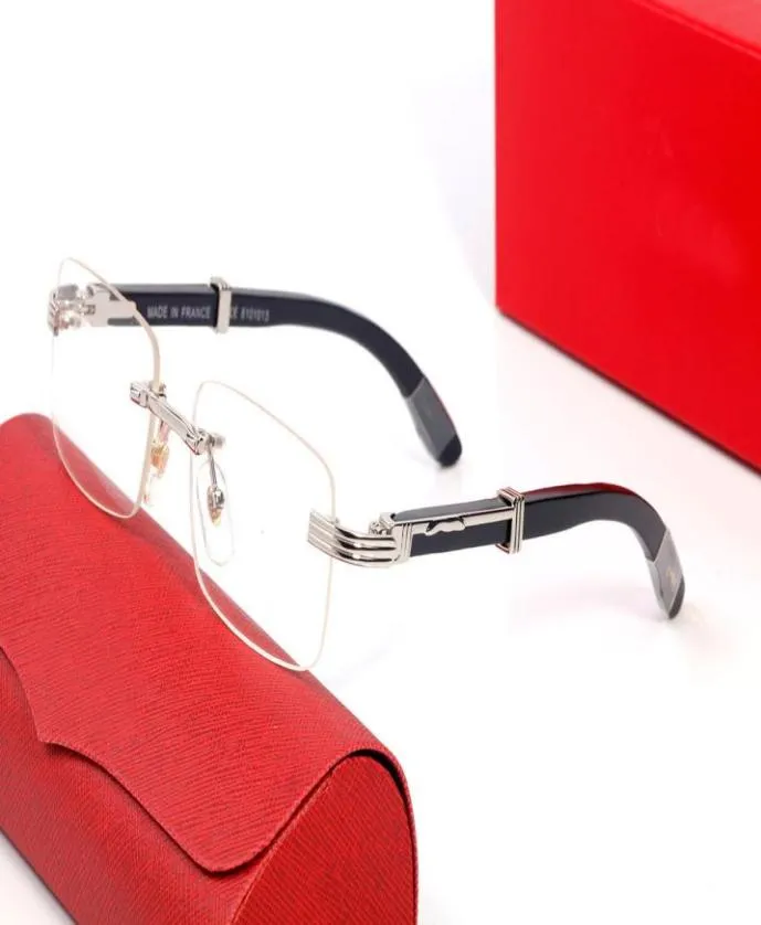 Lunettes de soleil de créateurs de femmes et hommes Polarize Square Rimless Texture Mirror Wooden Baffalo Horn Lunes Tran9645389