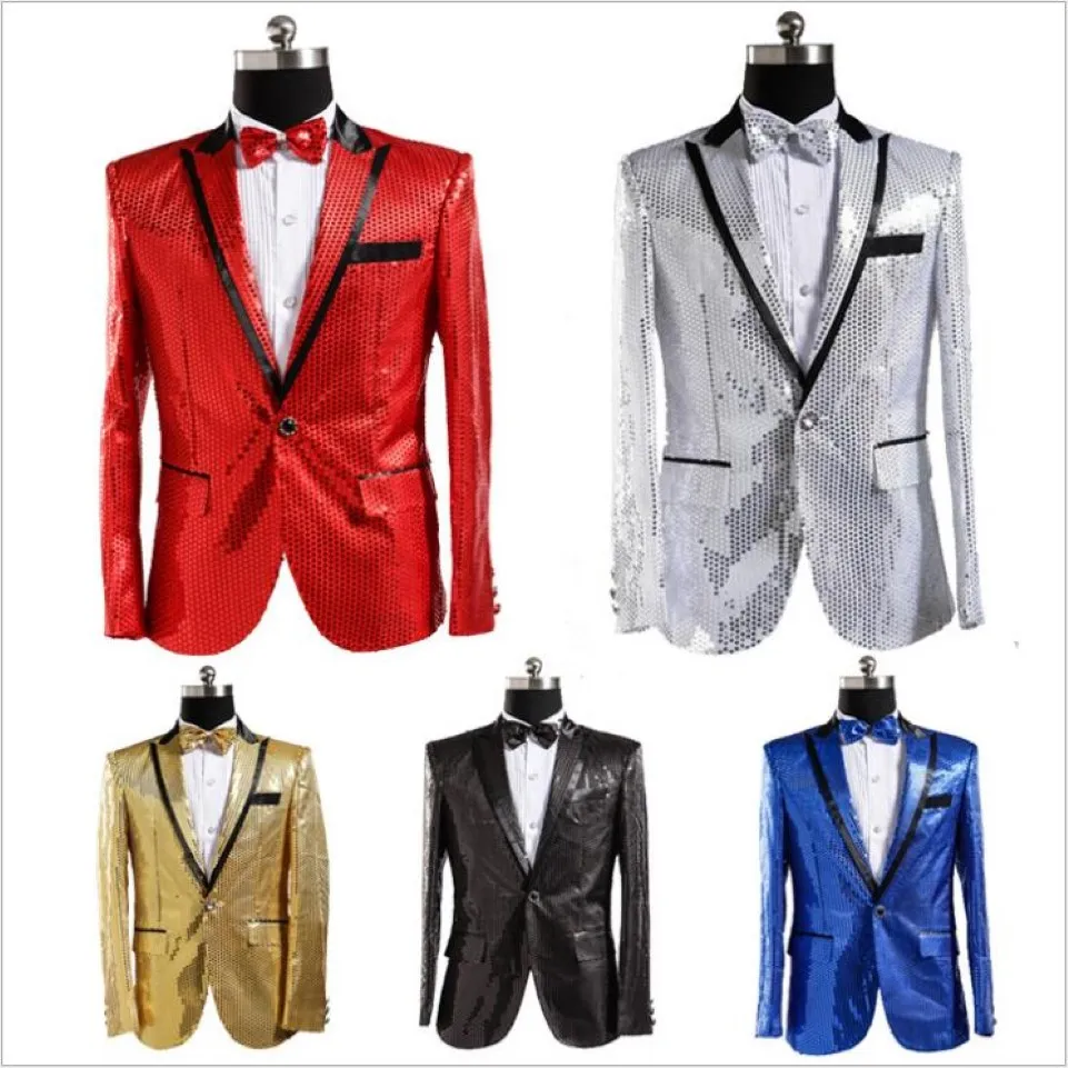 Men Sequin Suits Blazers Seven Colors Costume Vestes de boîte de nuit Suites de chanteuse Coats Pived Abeld One Button Présentateur Costume à vendre 303Z
